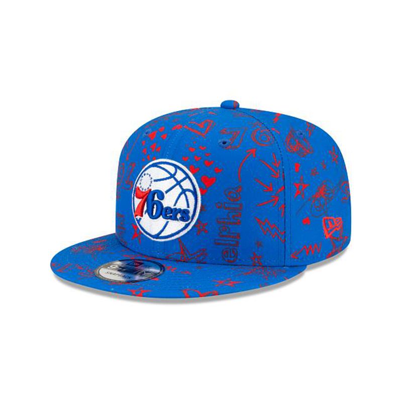 NBA Philadelphia 76ers Doodle 9Fifty Snapback (FXG1032) - Blue New Era Caps